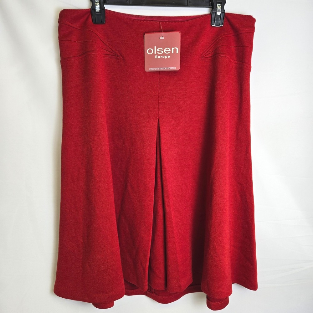 Olsen Europe Wool Blend Stretch Midi Skirt Red Lined Office Siren 10 New